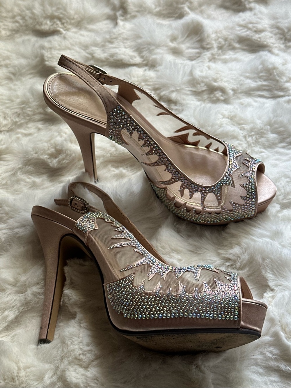 Lady Couture Ballroom Crystal Embellished Slingback Peep-Toe Heels - Women’s - Picture 4 of 7